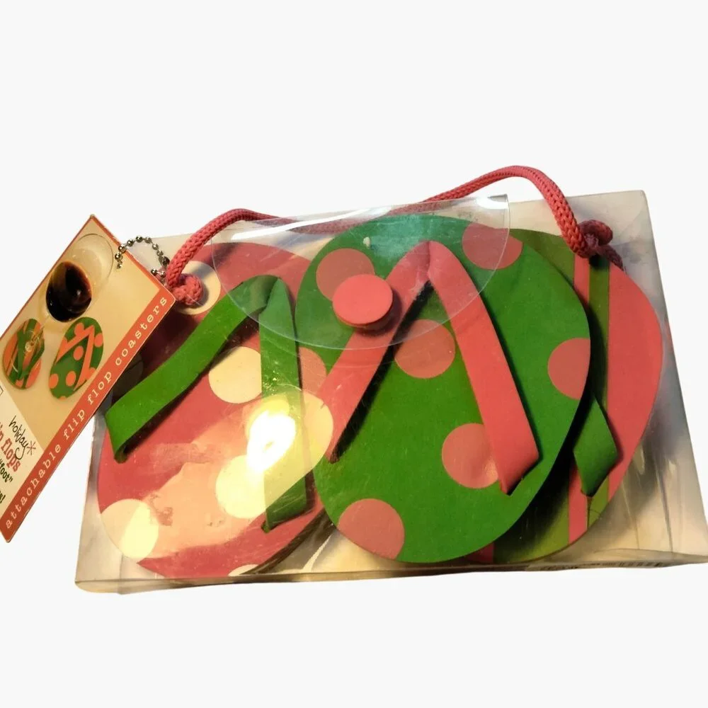 Christmas Flip Flop Coasters Stemmed Glasses Reusable Wine Wear Lot 4 - Picture 3 of 14